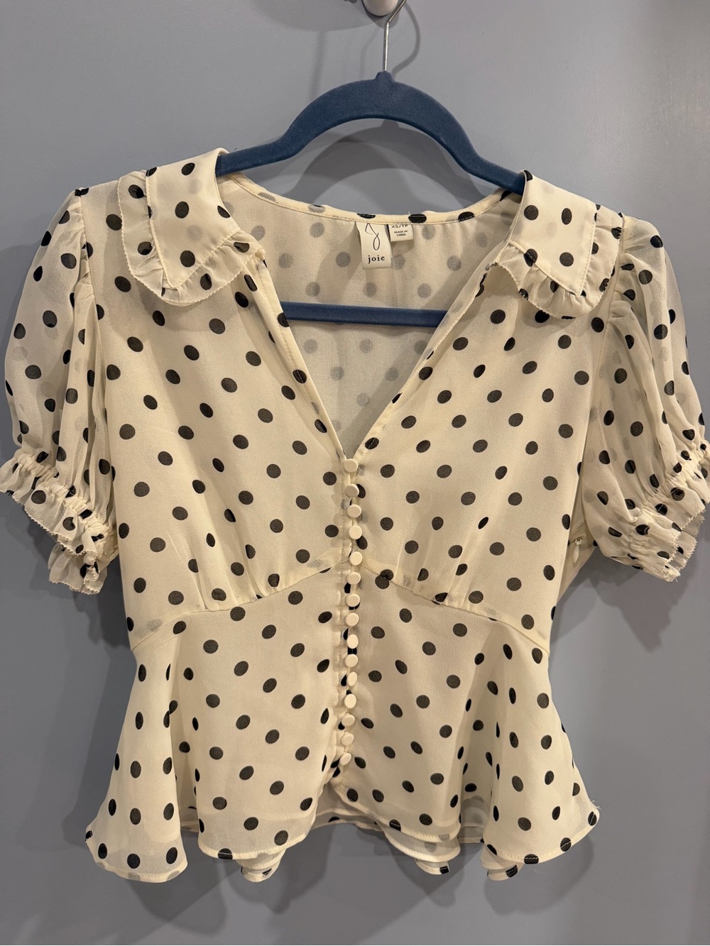 Joie Polka Dot Button-Front Puff Sleeve Blouse XS